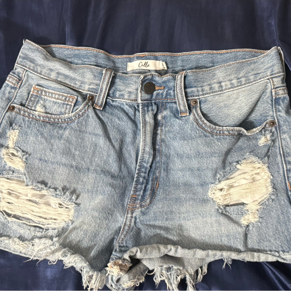 Cello Light Blue Distressed Jean Shorts